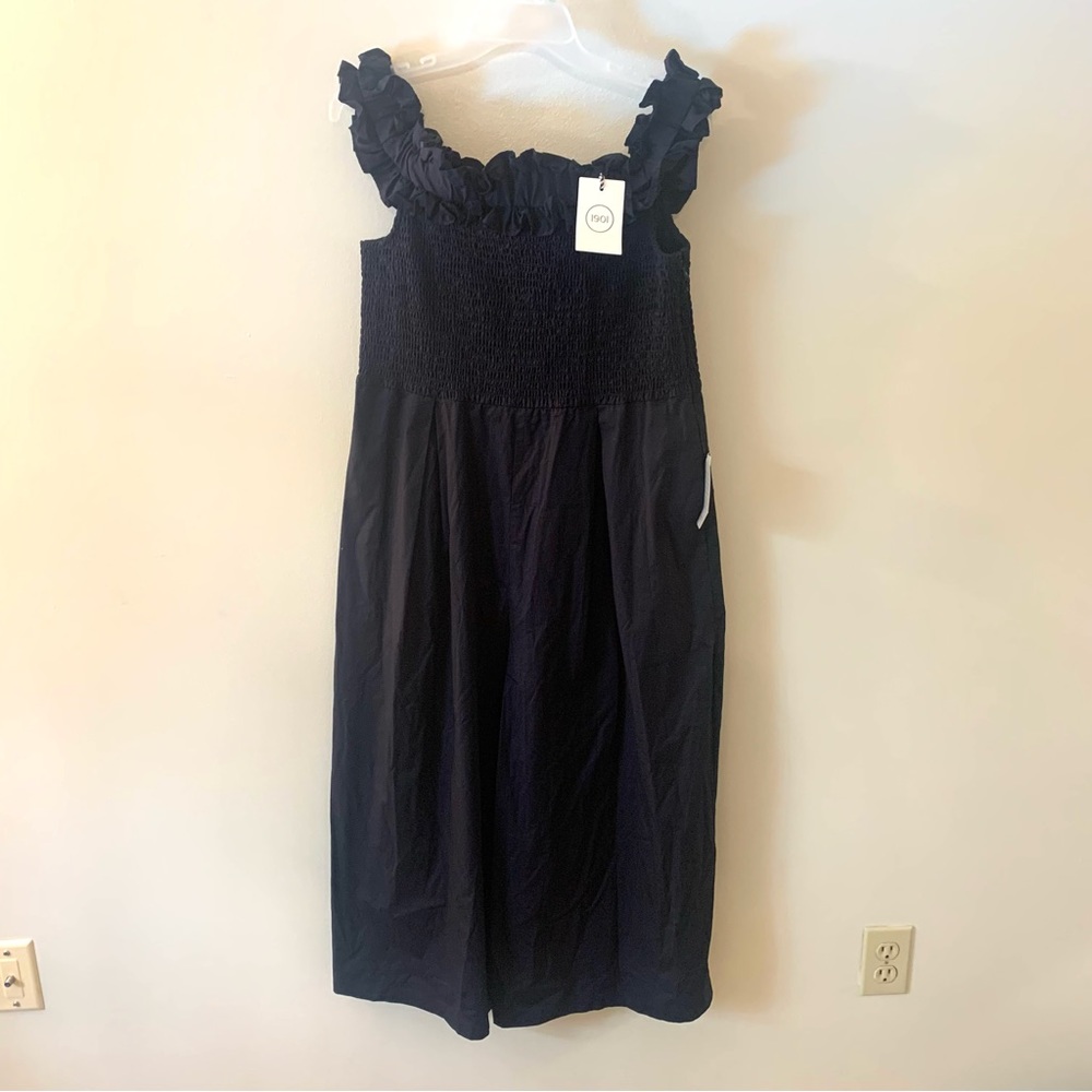 Nordstrom 1901 Cotton Smocked Ruffle Off Shoulder Wide Leg Cropped Jumpsuit - Picture 2 of 15